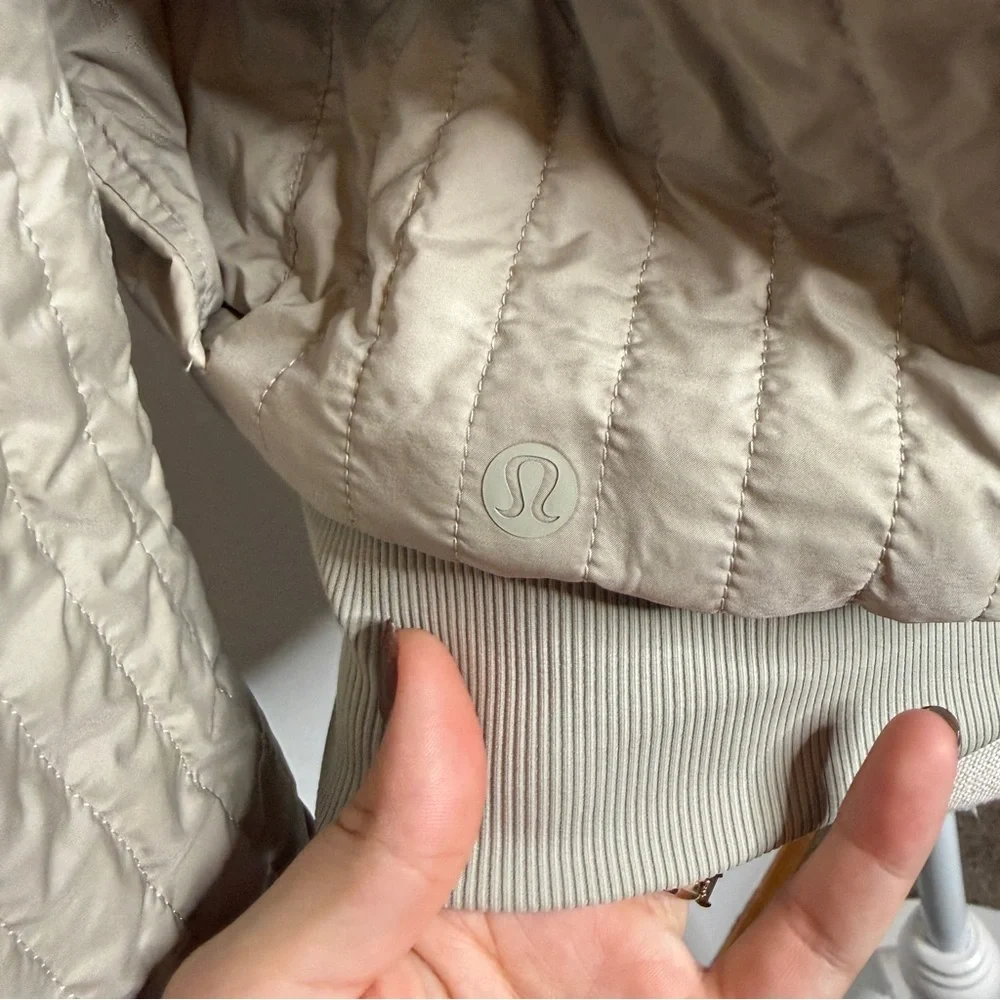 Lululemon Non Stop Bomber Jacket Raw Linen Reversible Quilted Nylon Size 10
